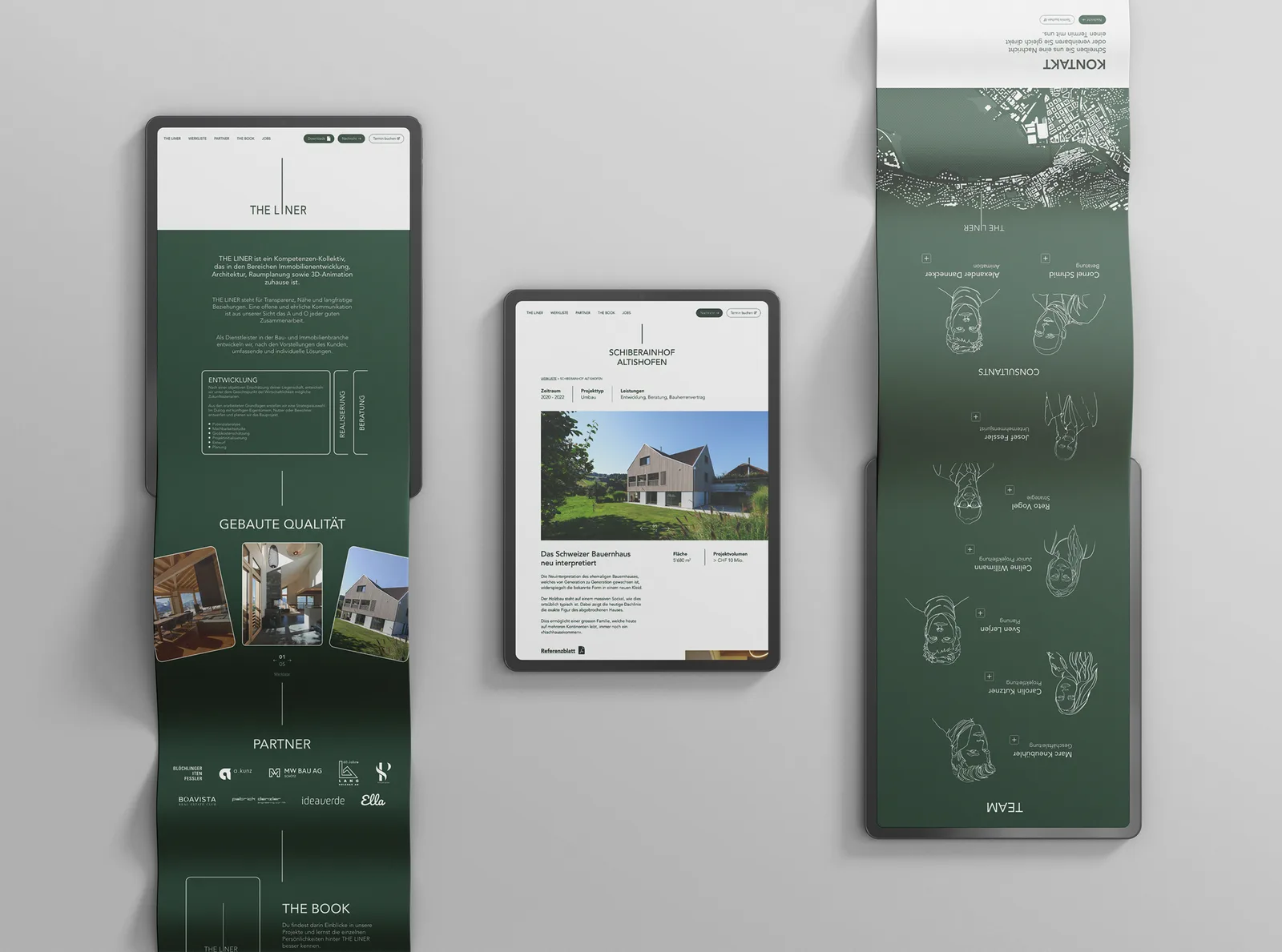 Website für THE LINER auf drei Tablets, Arbeit von Koni Arora