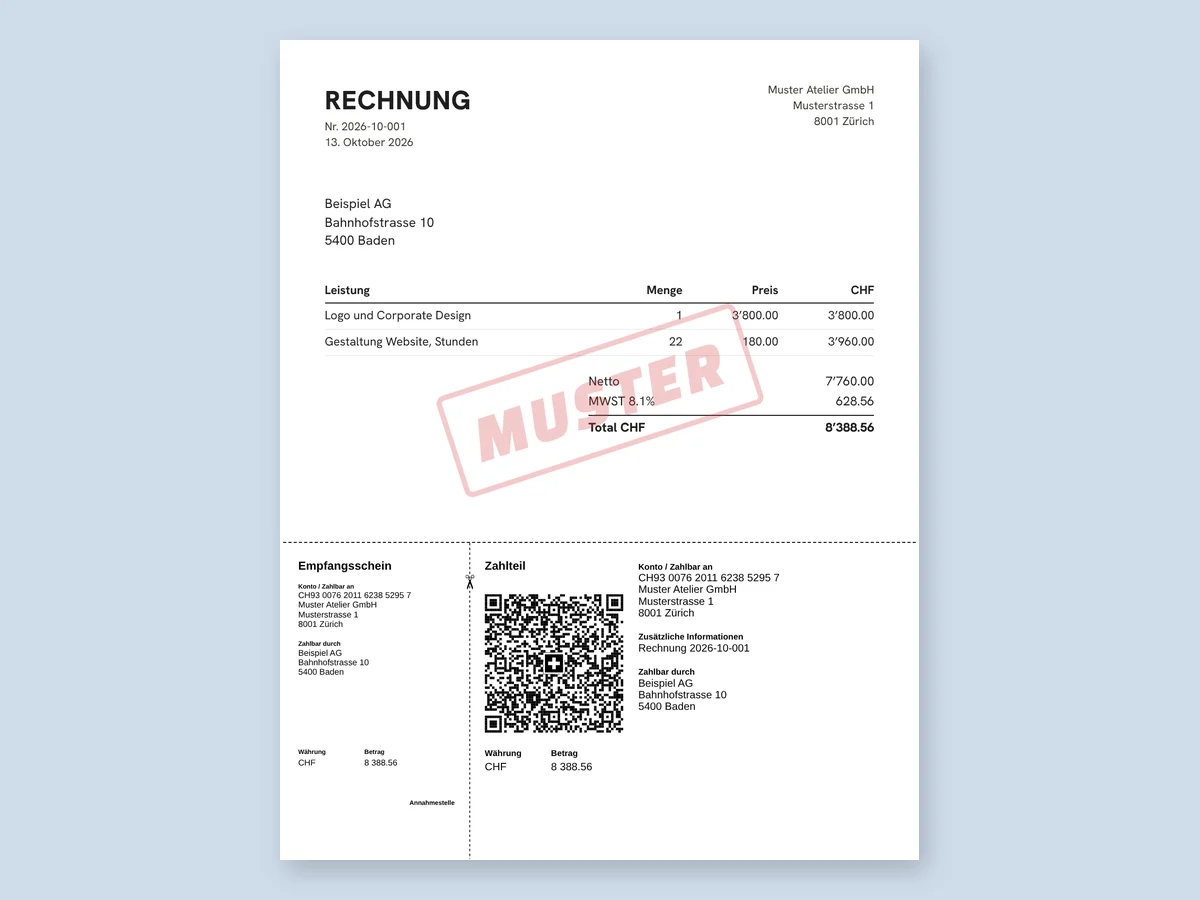 Rechnung mit Schweizer QR Zahlteil